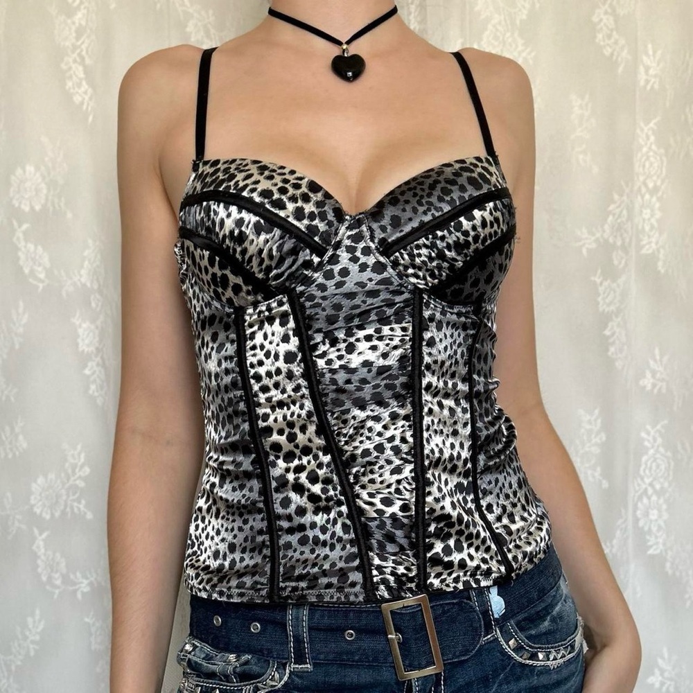 Leopard Print Satin Corset Top